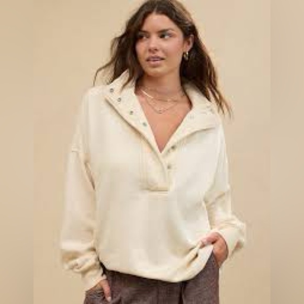 aerie Cream Snap-Front Pullover Hoodie